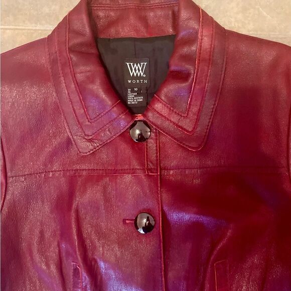 Worth Red Leather Jacket women’s sz 10 - Picture 1 of 16